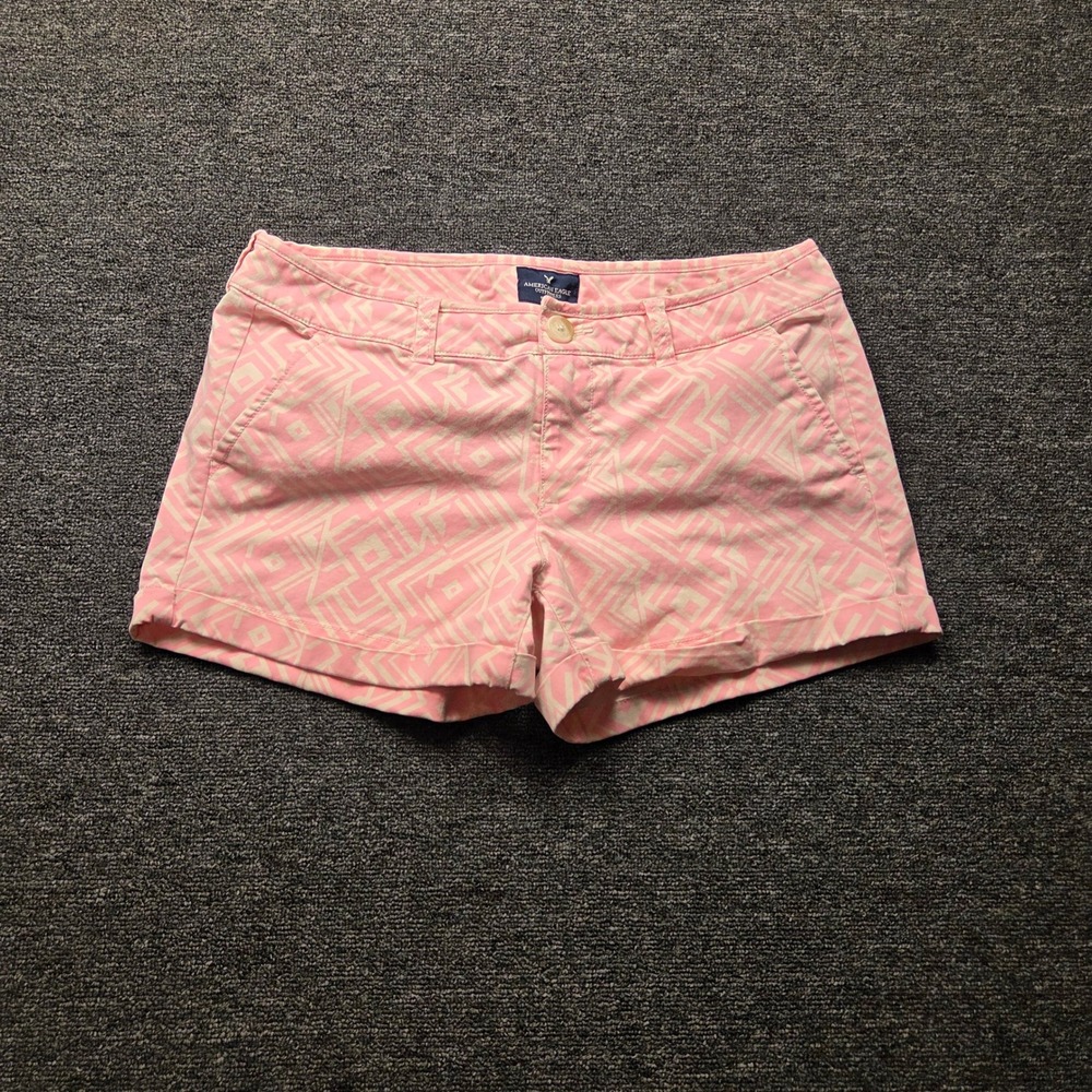 American Eagle Midi Shorts Womens 10 Pink Geometric Tribal Stretch Summer Casual